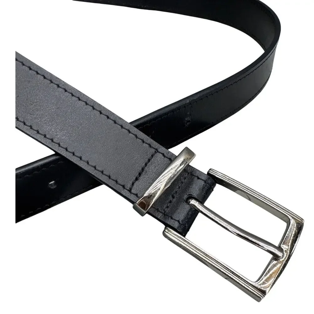 Black Leather Square Silver Buckle 1